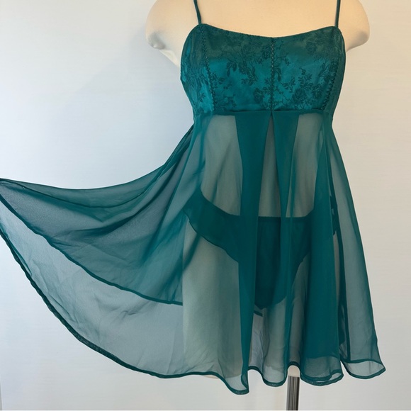 90s Victoria’s Secret Stretch Satin Vintage Green Babydoll Slip Dress 2PC NWT M🔥 - Picture 4 of 11